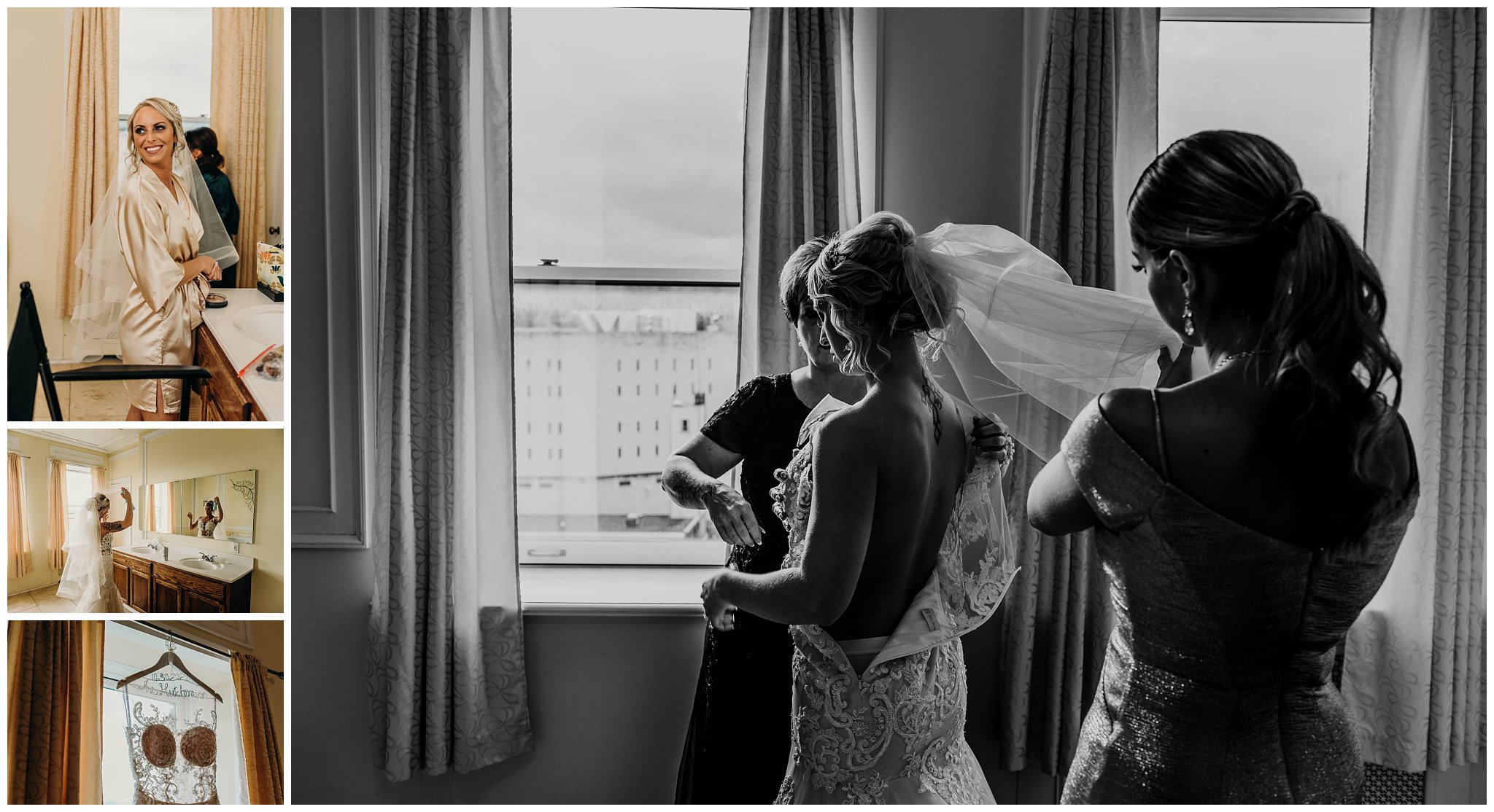Bride getting ready in the bridal suite at the George Washington Hotel