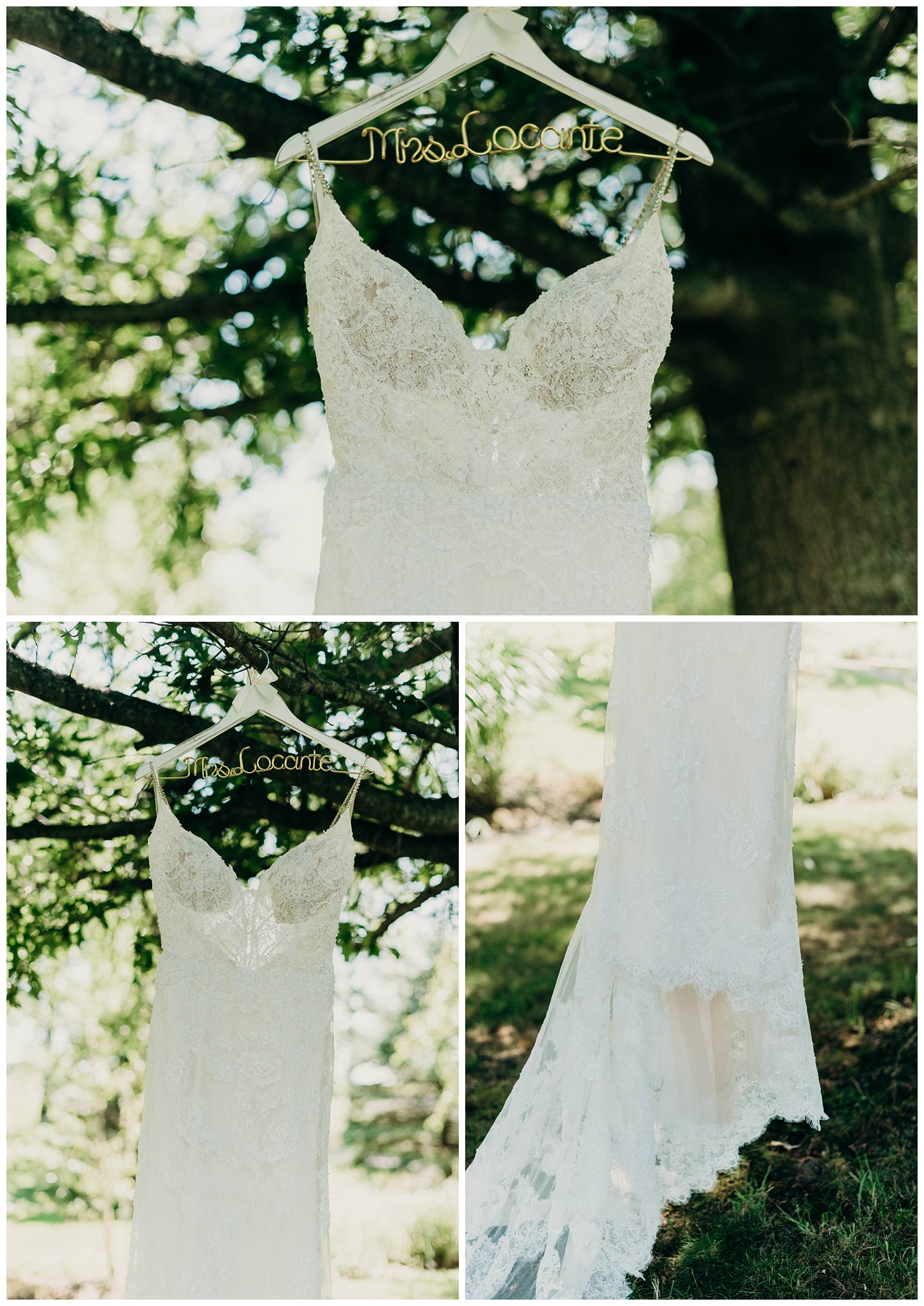 Wedding dress hanging on tree