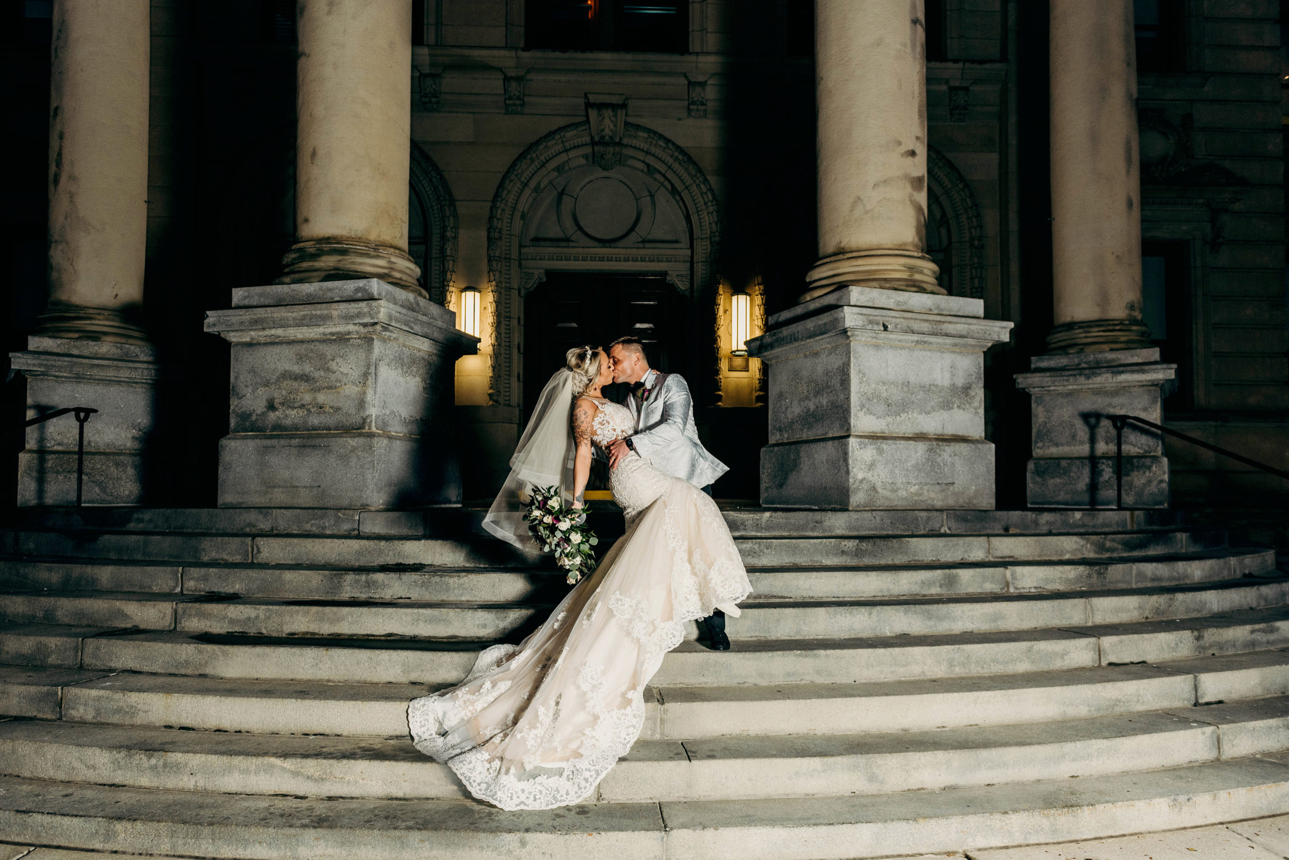 Bride and Groom Portrait at the George Washington County Courthouse