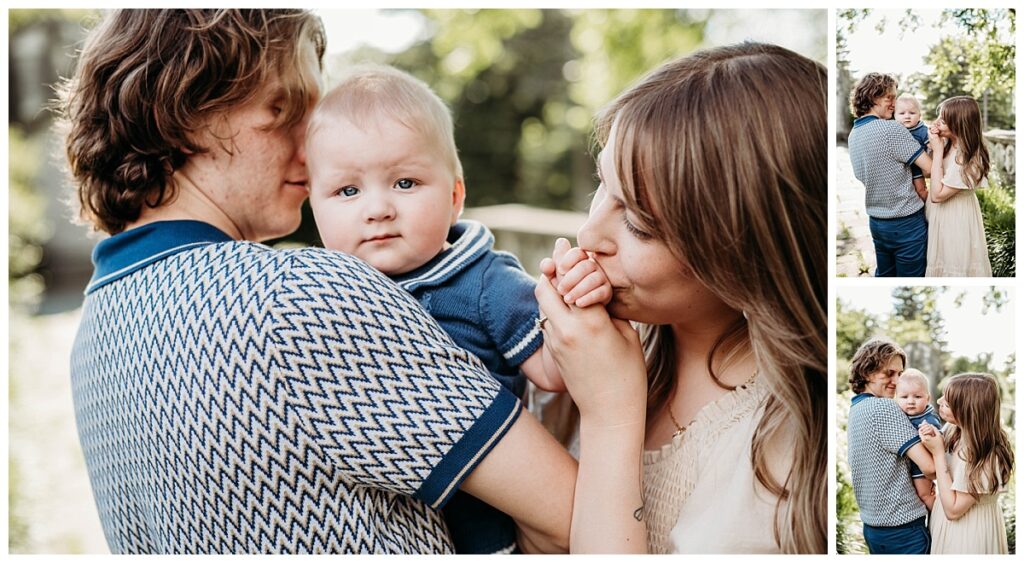 Child's curious expression captured during family session at Mellon Park