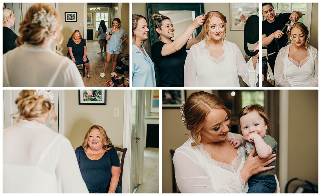 Bride and her bridesmaids sharing laughter and joy during their getting ready moments at Succop Nature Park