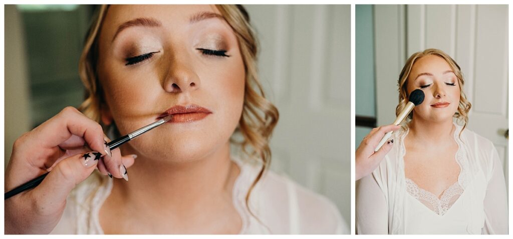 Bride having her makeup done in preparation for her wedding at Succop Nature Park