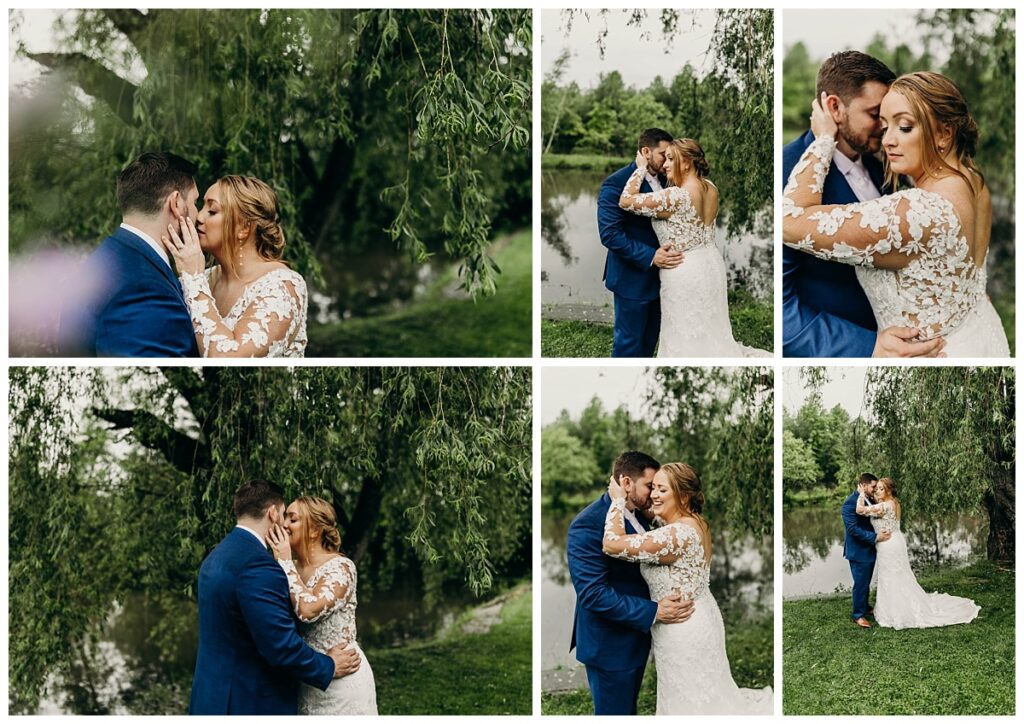 Bride and groom posing for a formal portrait against the backdrop of Succop Nature Park's natural beauty