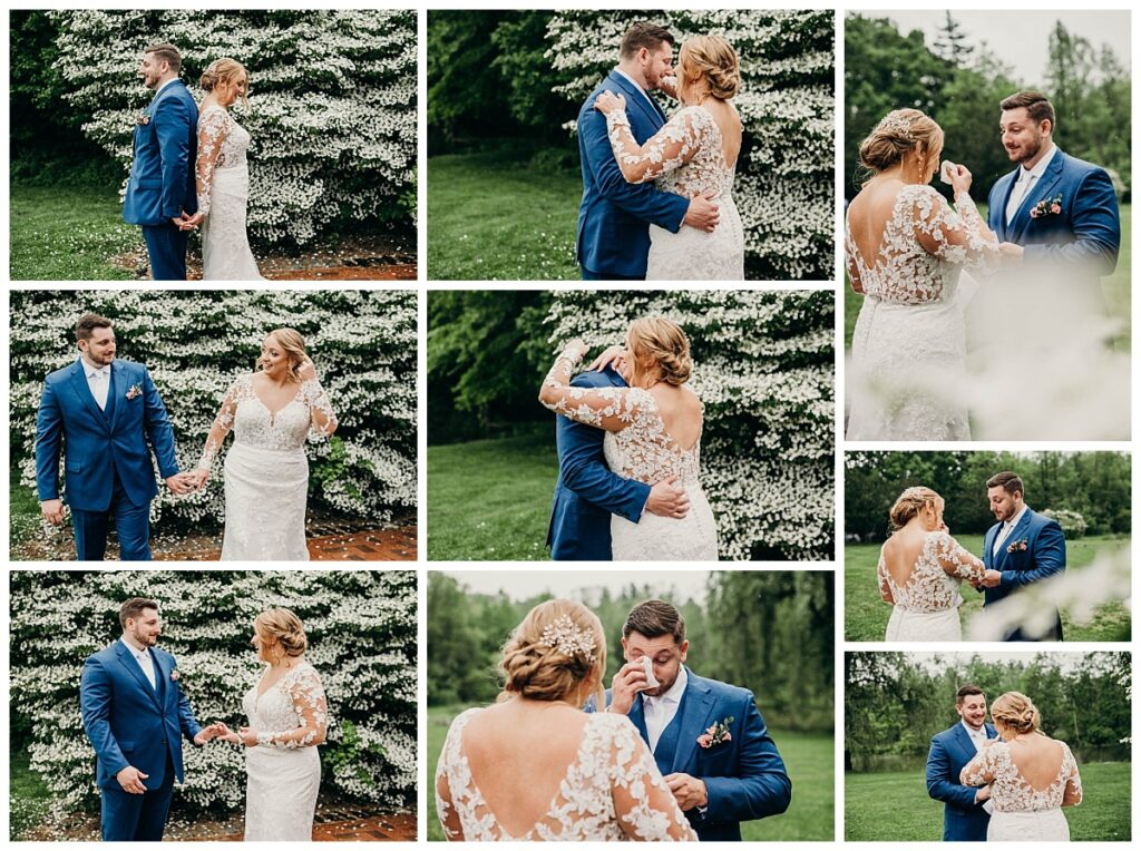 Groom's emotional reaction seeing the bride for the first time at Succop Nature Park