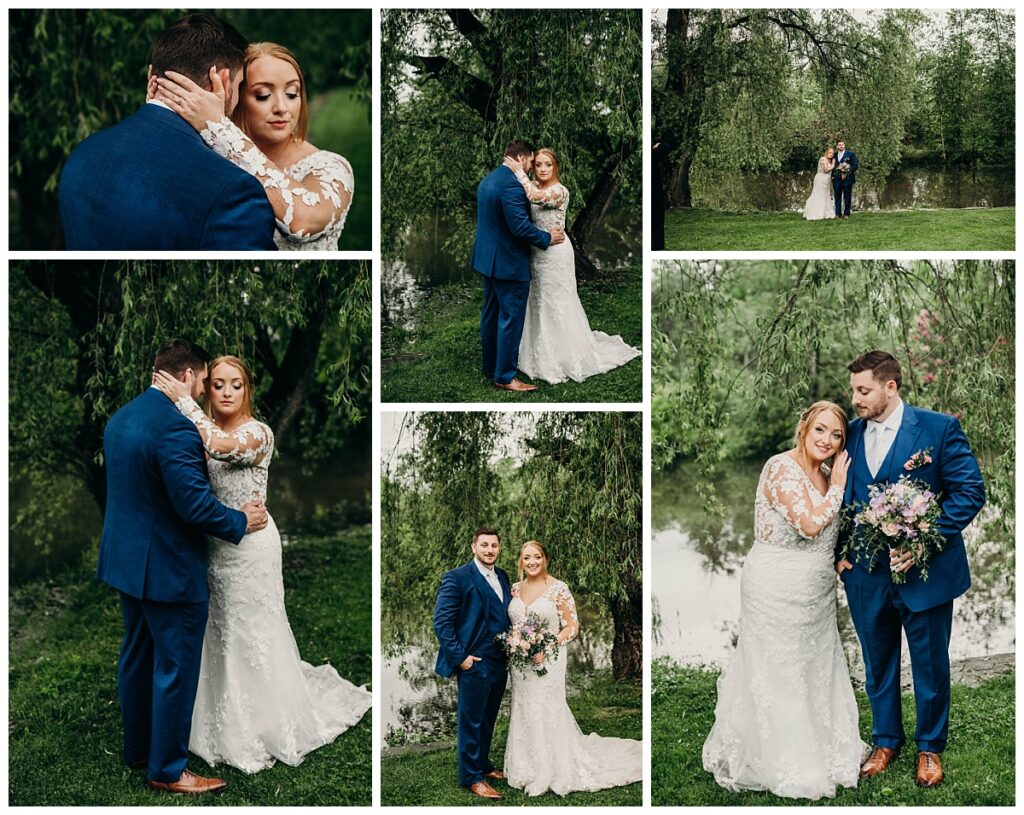 Bride and groom posing for a formal portrait against the backdrop of Succop Nature Park's natural beauty