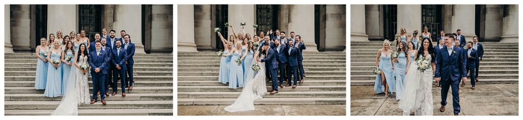 Bridal party standing with the bride and groom at the Mellon Institute, featuring a stylish group portrait against the venue’s stunning backdrop.