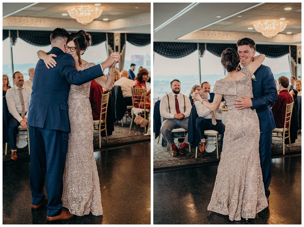 Groom and his mother sharing a heartfelt dance at the LeMont, capturing the emotional connection and the refined ambiance of the wedding reception.