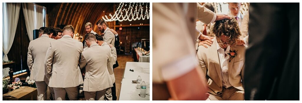 Groom Jeremiah being prayed over his Bramblewood Pittsburgh wedding.