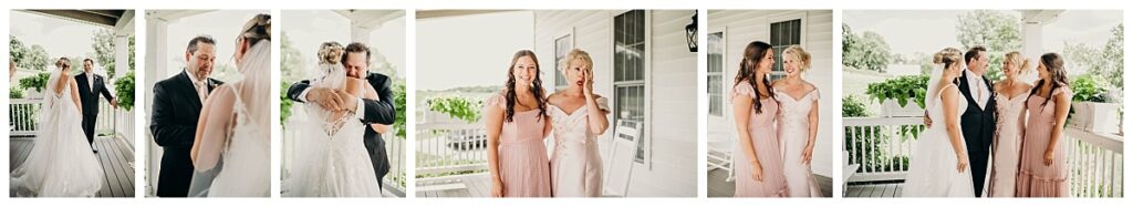 Bride and Maid of Honor watching the first look between the Bride and her Father at Bramblewood.