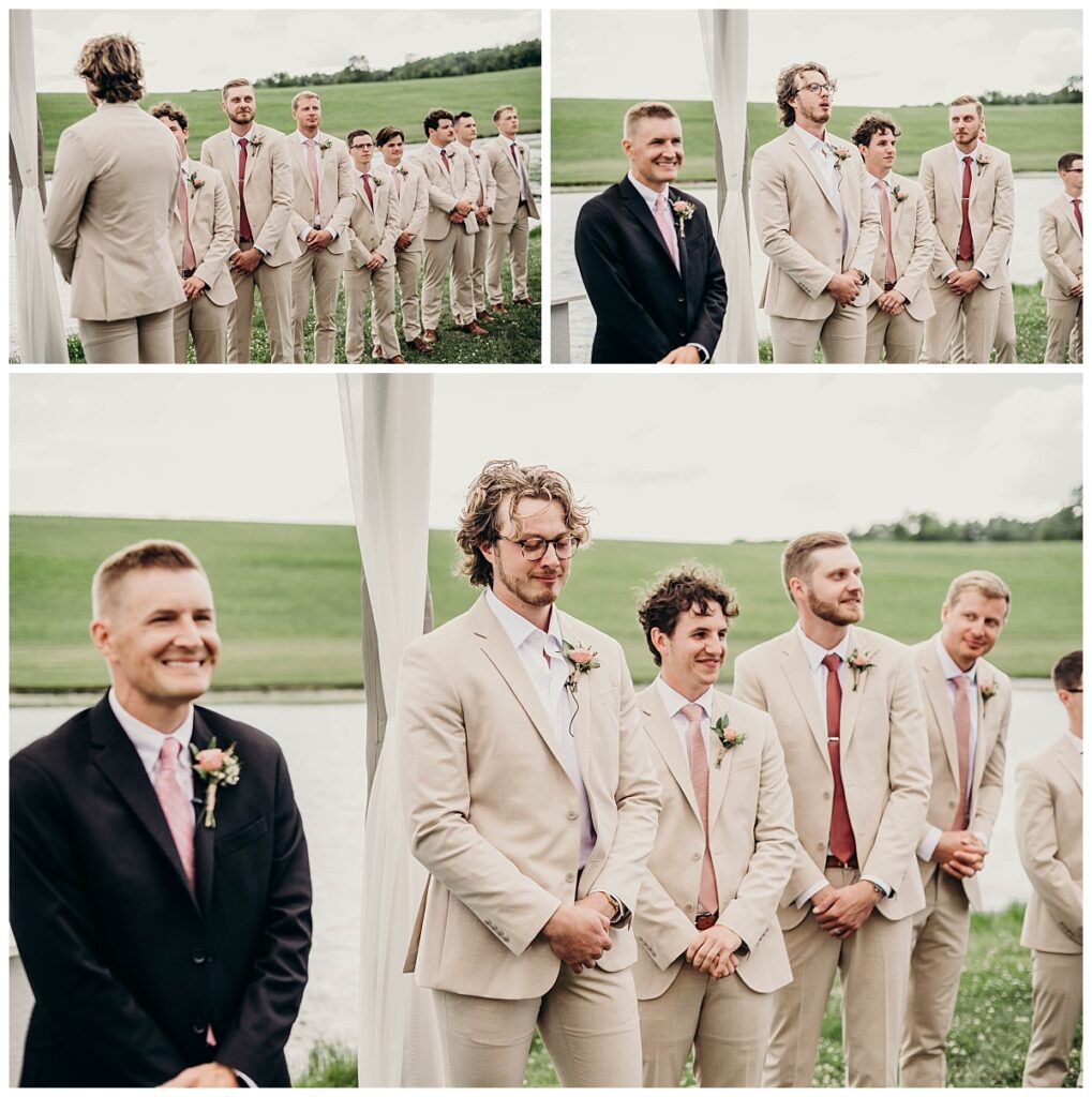 Groom Jeremiah’s emotional reaction as he sees his bride at Bramblewood.