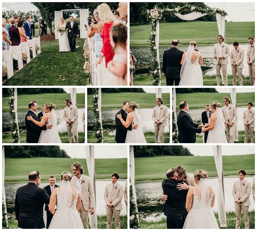 Bride Gianna walking down the aisle at Bramblewood Pittsburgh on her wedding day.