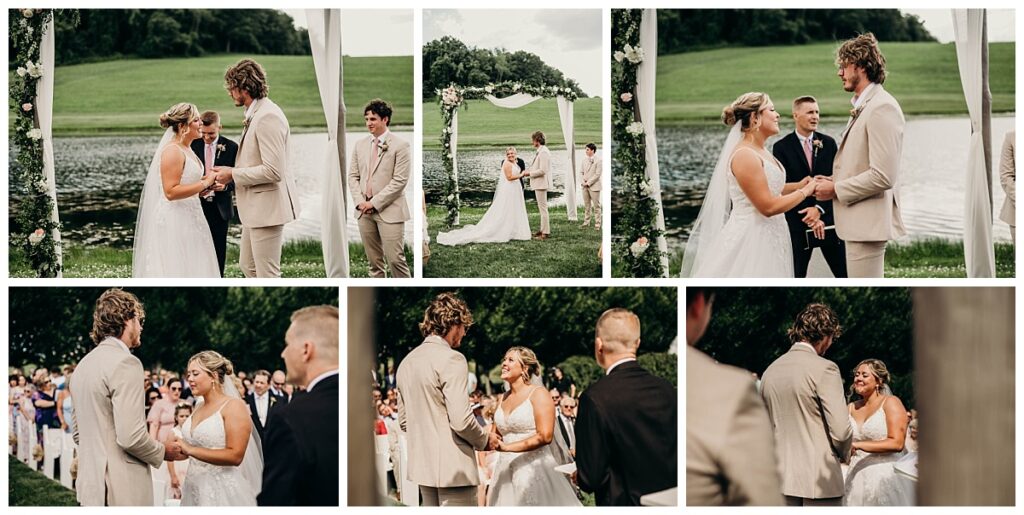 Bride and groom exchanging vows during their Bramblewood Pittsburgh wedding ceremony.