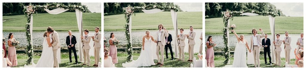 Newlyweds walking back down the aisle, officially married at Bramblewood Pittsburgh!