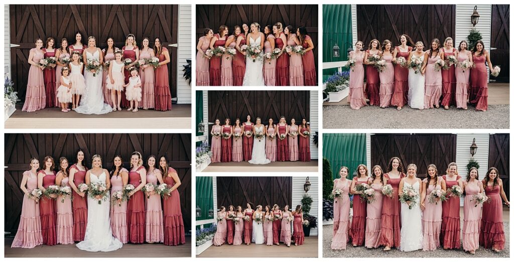 Bride Gianna and her bridesmaids posing at Bramblewood Pittsburgh on her wedding day.