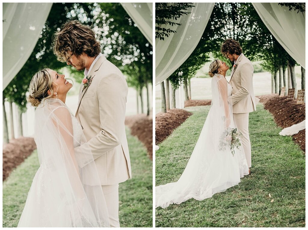 Candid moment of Gianna & Jeremiah gazing at each other at Bramblewood.