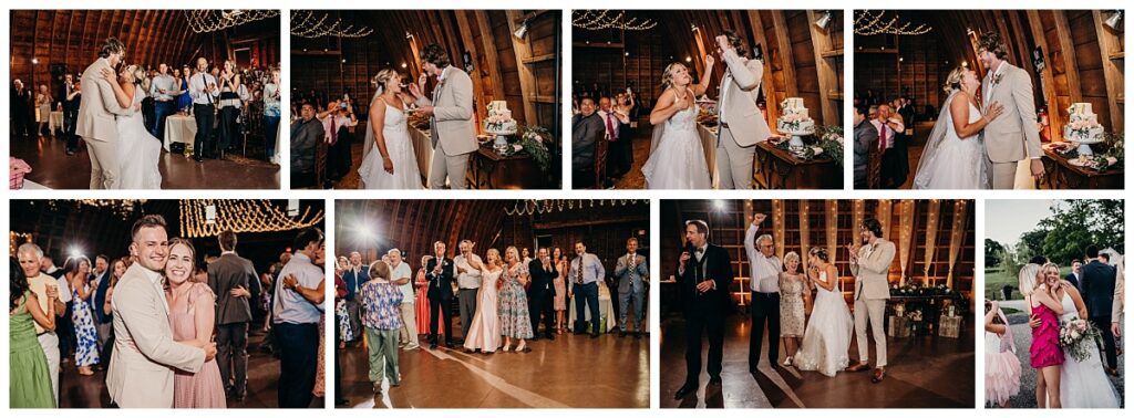 Newlyweds celebrating with guests during their wedding reception at Bramblewood.