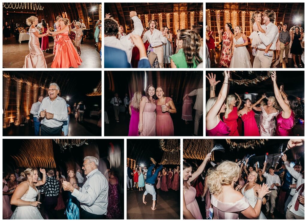 Newlyweds celebrating with guests during their wedding reception at Bramblewood.